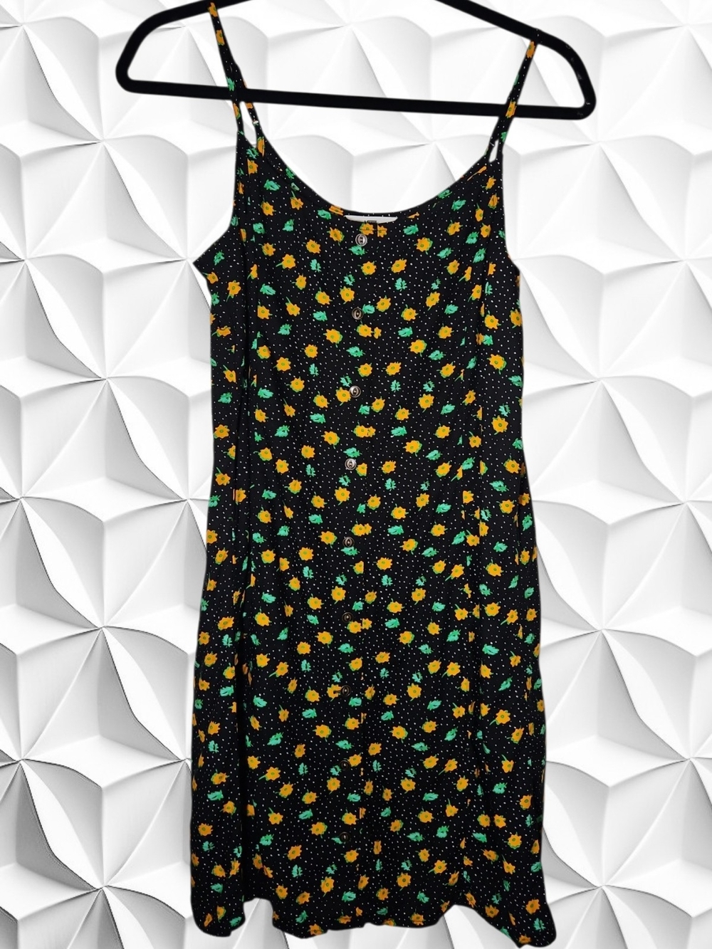 Vans Floral Polka Dot Button Front Cami Sundress Medium Black Yellow